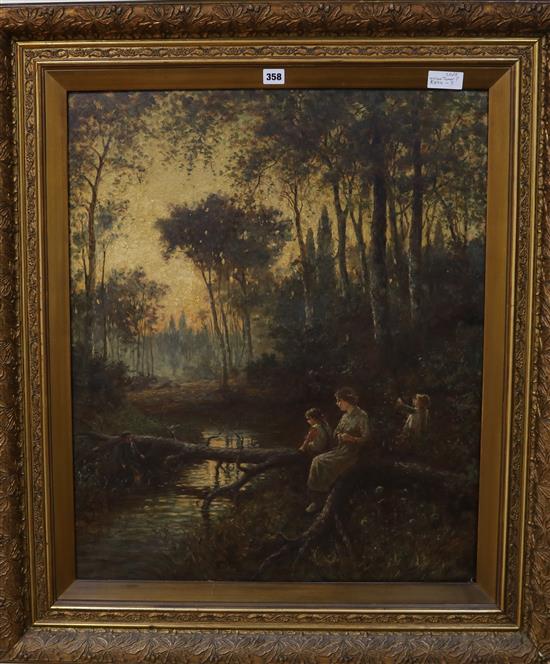 Attributed to William Turner, oil on canvas, children beside a stream, 75 x 62cm